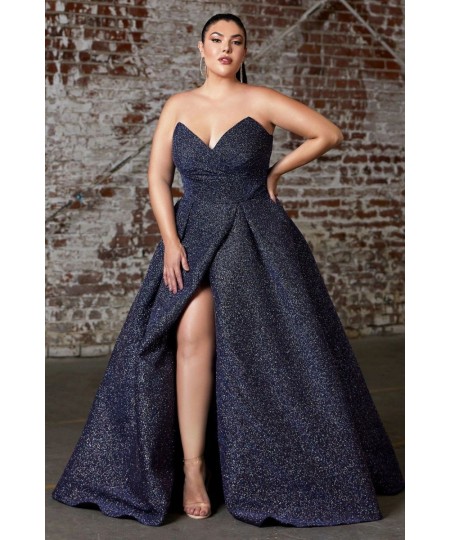 Plus Size Bright Silk Glitter Strapless Maxi Dress Women Elegant Ruched Split Party Evening Dress Ladies Prom Gown Vestidos 5...