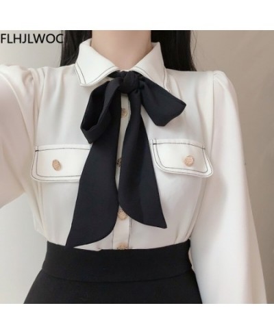 Womens Basic Office Lady Work Wear Sexy Semi Transaprent Cute Bow Tie Top Single Breasted Button Solid White Shirts Blouses $...