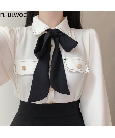 Womens Basic Office Lady Work Wear Sexy Semi Transaprent Cute Bow Tie Top Single Breasted Button Solid White Shirts Blouses $...