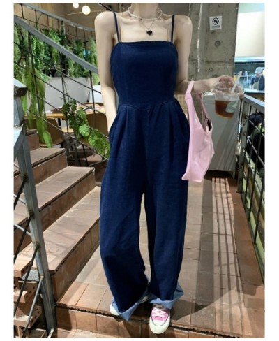 Vintage Women Blue Denim Romper Sexy Spaghetti Strap Draped Jumpsuits Female Elegant Slash Neck Sleeveless High Waist Playsui...