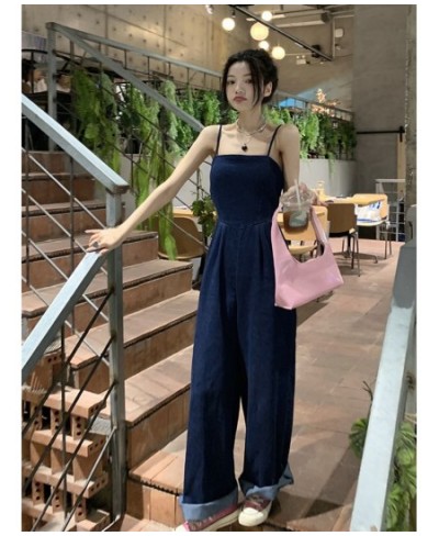 Vintage Women Blue Denim Romper Sexy Spaghetti Strap Draped Jumpsuits Female Elegant Slash Neck Sleeveless High Waist Playsui...