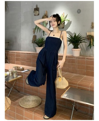 Vintage Women Blue Denim Romper Sexy Spaghetti Strap Draped Jumpsuits Female Elegant Slash Neck Sleeveless High Waist Playsui...