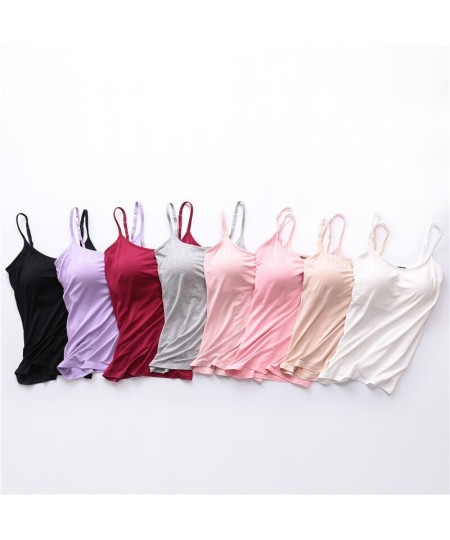 5pcs/set Summer Padded Bra Tank Top Women Modal Spaghetti Solid Cami Tops Vest Female Camisole Built In Bra Fitness Yoga Bras...