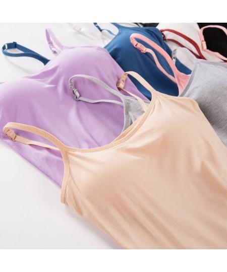 5pcs/set Summer Padded Bra Tank Top Women Modal Spaghetti Solid Cami Tops Vest Female Camisole Built In Bra Fitness Yoga Bras...