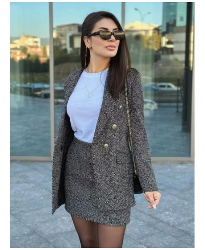 White Black Double Breasted Women Winter New Coat Blazer Suit Office Mini Skirt Back Zip Dress Set Fall Outfit Vintage $89.18...