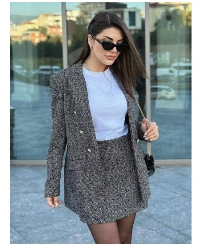 White Black Double Breasted Women Winter New Coat Blazer Suit Office Mini Skirt Back Zip Dress Set Fall Outfit Vintage $89.18...