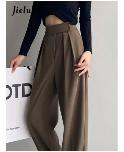 Brown Wide Leg Women Classic Suit Pants Vintage Palazzo Office Elegant Casual Black Trousers Female High Wasit Pants $40.97 -...