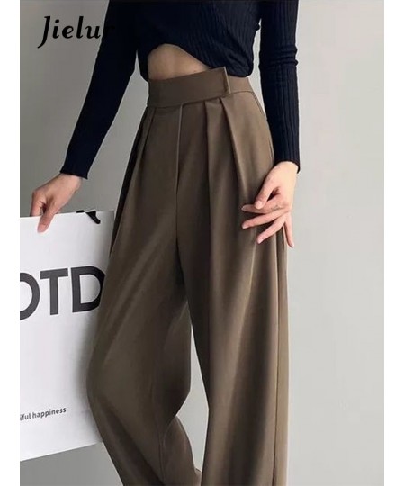 Brown Wide Leg Women Classic Suit Pants Vintage Palazzo Office Elegant Casual Black Trousers Female High Wasit Pants $40.97 -...