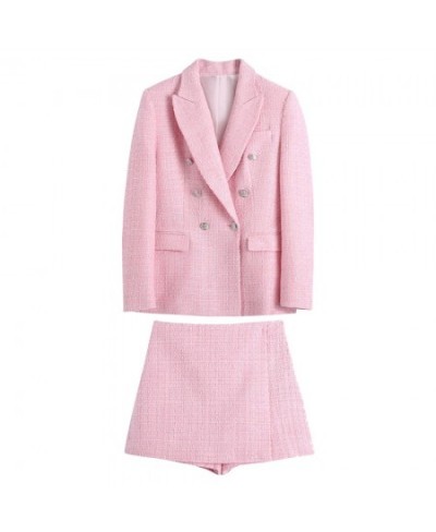 2022 Women Sweet Pink Double Breasted Plaid Texture Blazer Coat Jacket + Fashion Ladies High Street Skirt Outwear Sets $98.20...