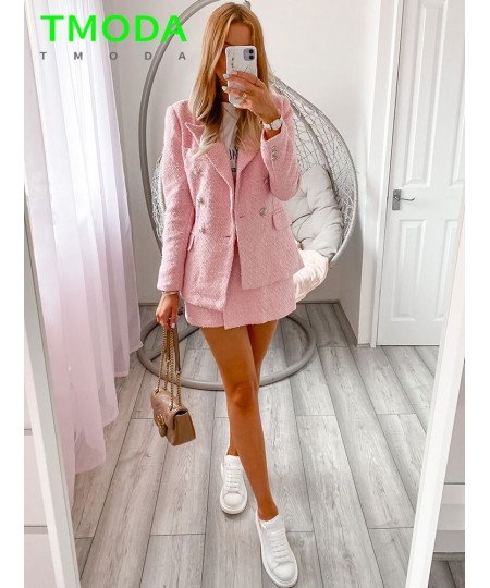 2022 Women Sweet Pink Double Breasted Plaid Texture Blazer Coat Jacket + Fashion Ladies High Street Skirt Outwear Sets $98.20...