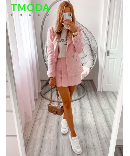 2022 Women Sweet Pink Double Breasted Plaid Texture Blazer Coat Jacket + Fashion Ladies High Street Skirt Outwear Sets $98.20...