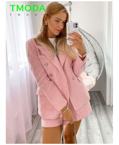 2022 Women Sweet Pink Double Breasted Plaid Texture Blazer Coat Jacket + Fashion Ladies High Street Skirt Outwear Sets $98.20...