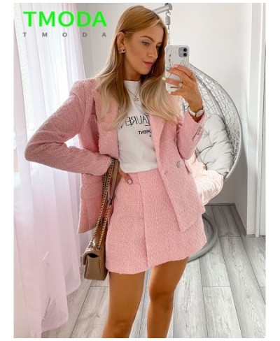 2022 Women Sweet Pink Double Breasted Plaid Texture Blazer Coat Jacket + Fashion Ladies High Street Skirt Outwear Sets $98.20...