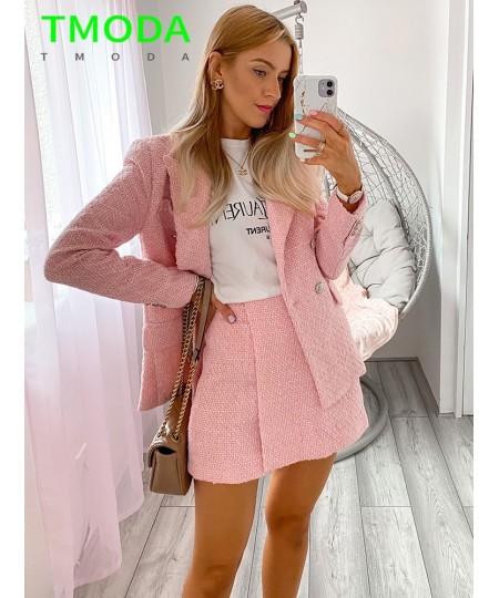 2022 Women Sweet Pink Double Breasted Plaid Texture Blazer Coat Jacket + Fashion Ladies High Street Skirt Outwear Sets $98.20...