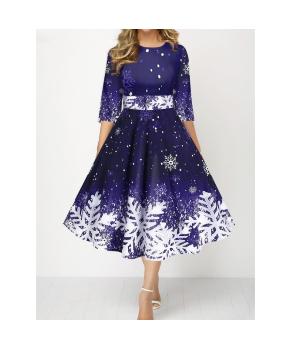 Women Christmas Party Dresses Clothing New Year Snowflake Print Half Sleeve High Waist Dress Fashion Autumn Winter 2022 2023 ...