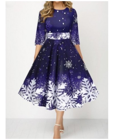 Women Christmas Party Dresses Clothing New Year Snowflake Print Half Sleeve High Waist Dress Fashion Autumn Winter 2022 2023 ...