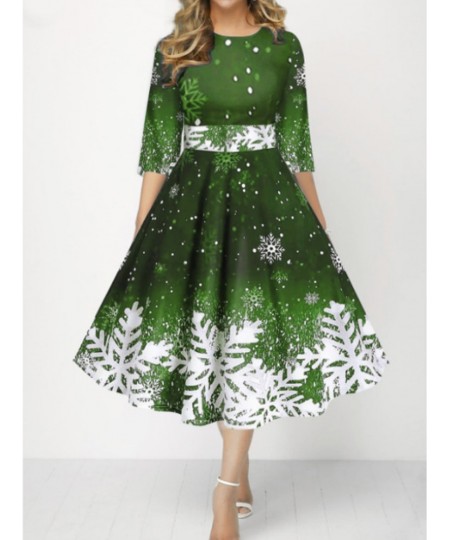 Women Christmas Party Dresses Clothing New Year Snowflake Print Half Sleeve High Waist Dress Fashion Autumn Winter 2022 2023 ...