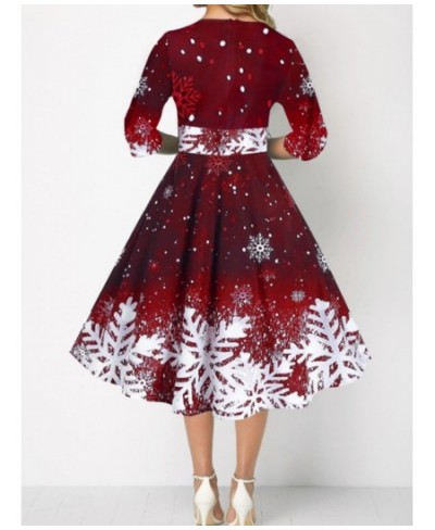 Women Christmas Party Dresses Clothing New Year Snowflake Print Half Sleeve High Waist Dress Fashion Autumn Winter 2022 2023 ...