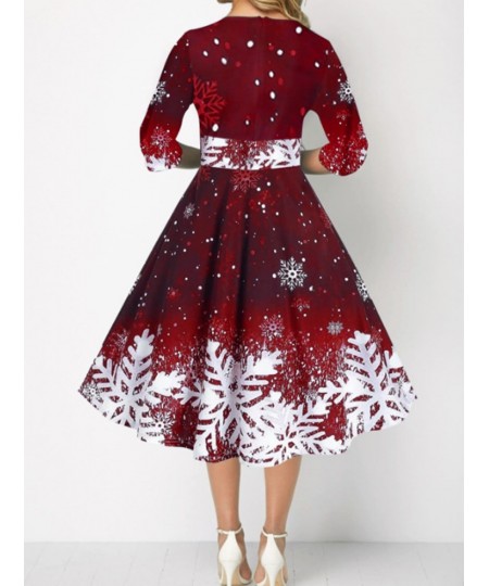 Women Christmas Party Dresses Clothing New Year Snowflake Print Half Sleeve High Waist Dress Fashion Autumn Winter 2022 2023 ...