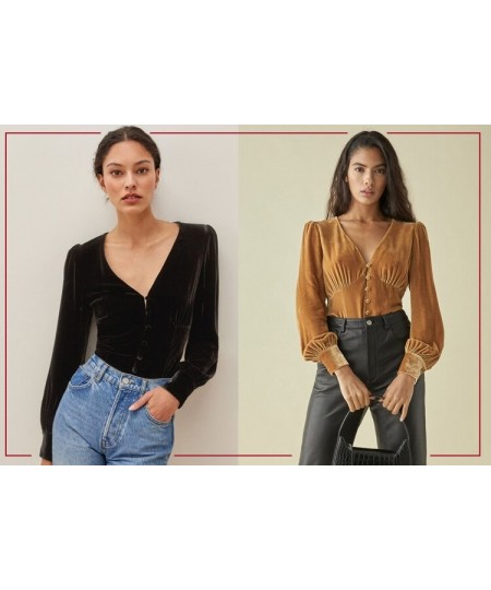 French V-neck Women's Sexy Slim Blouse 2023 Early Spring Ladies Long Sleeve Velvet Shirt and Top Female Clothes $91.40 - Tops...