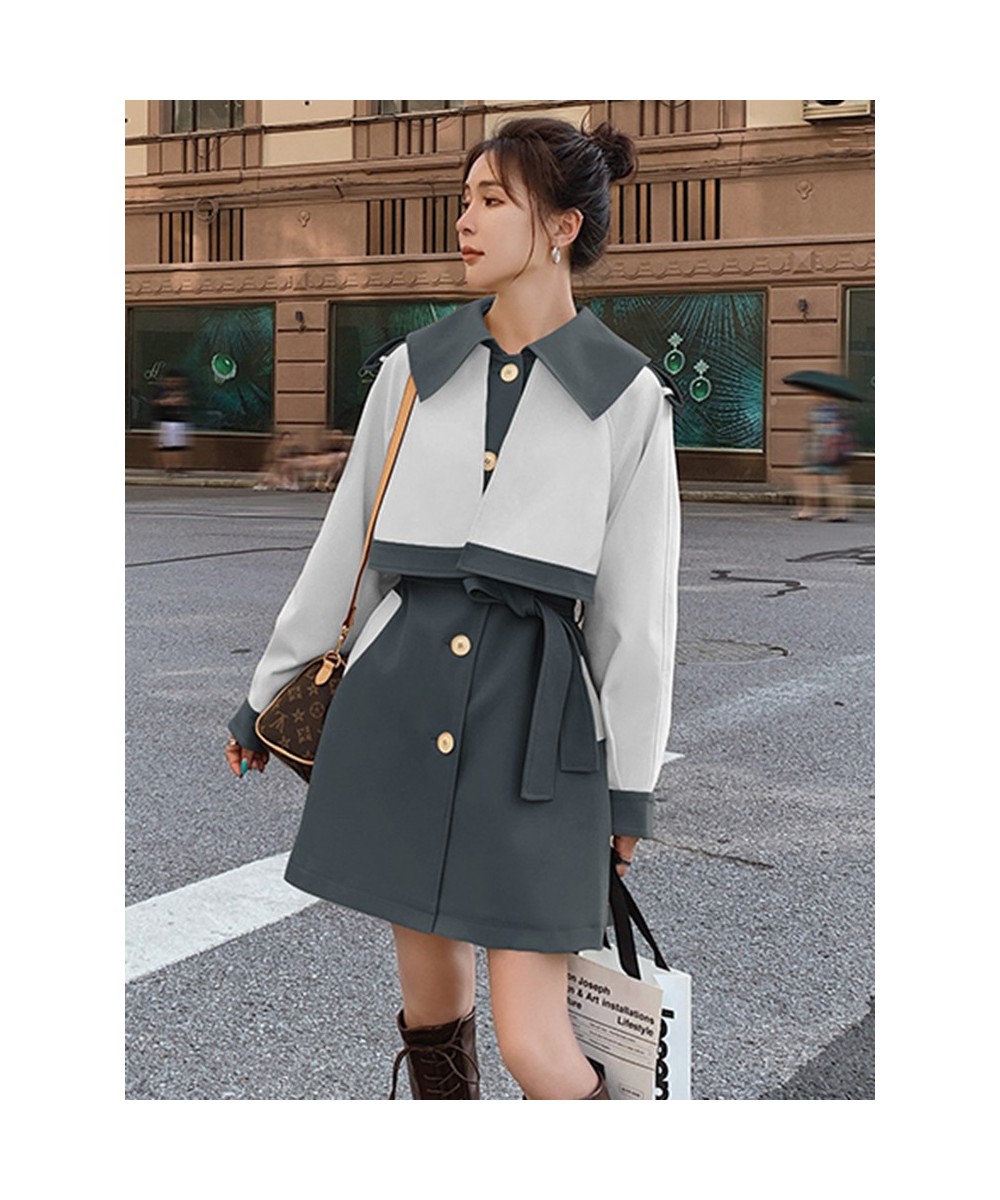 Fashion Spliced Women Trench Coat Contrast Color Single Breasted Long Sleeves Coats Female Clothes 2023 Spring 2YA350 $85.86 ...