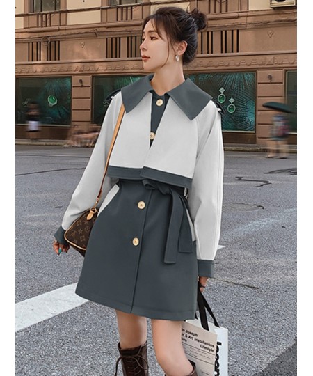 Fashion Spliced Women Trench Coat Contrast Color Single Breasted Long Sleeves Coats Female Clothes 2023 Spring 2YA350 $85.86 ...