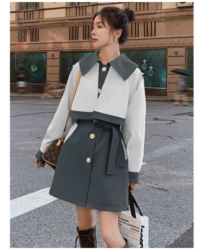 Fashion Spliced Women Trench Coat Contrast Color Single Breasted Long Sleeves Coats Female Clothes 2023 Spring 2YA350 $85.86 ...