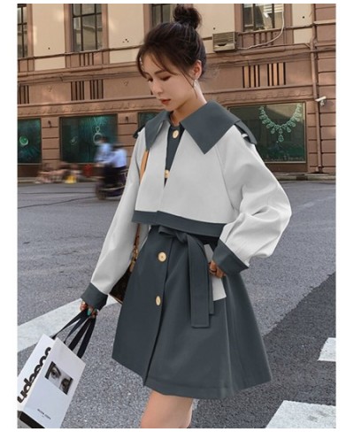 Fashion Spliced Women Trench Coat Contrast Color Single Breasted Long Sleeves Coats Female Clothes 2023 Spring 2YA350 $85.86 ...