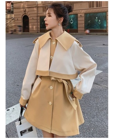 Fashion Spliced Women Trench Coat Contrast Color Single Breasted Long Sleeves Coats Female Clothes 2023 Spring 2YA350 $85.86 ...