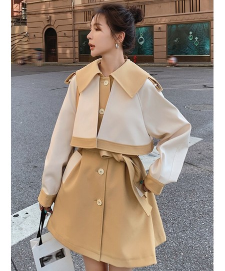 Fashion Spliced Women Trench Coat Contrast Color Single Breasted Long Sleeves Coats Female Clothes 2023 Spring 2YA350 $85.86 ...