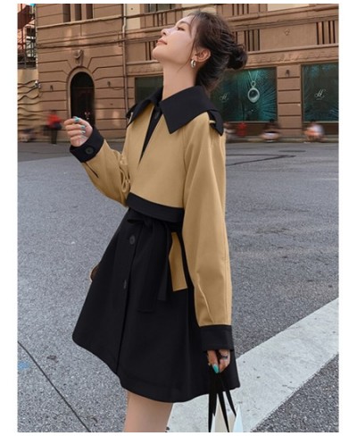 Fashion Spliced Women Trench Coat Contrast Color Single Breasted Long Sleeves Coats Female Clothes 2023 Spring 2YA350 $85.86 ...