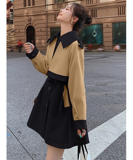 Fashion Spliced Women Trench Coat Contrast Color Single Breasted Long Sleeves Coats Female Clothes 2023 Spring 2YA350 $85.86 ...