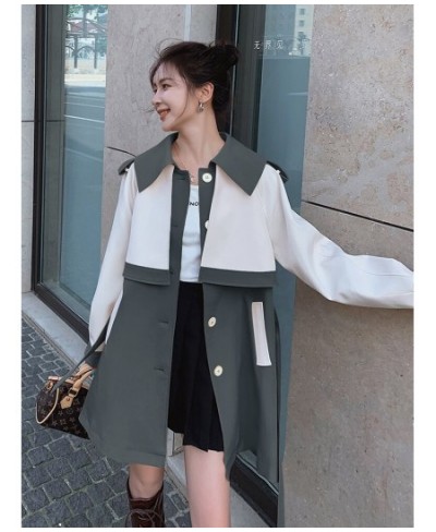 Fashion Spliced Women Trench Coat Contrast Color Single Breasted Long Sleeves Coats Female Clothes 2023 Spring 2YA350 $85.86 ...