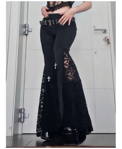 Goth Mall Flare Pants Sexy Black Lace Patchwork High Waist Vintage Harajuku Hippie Punk Grunge Streetwear Y2k Pants $41.50 - ...