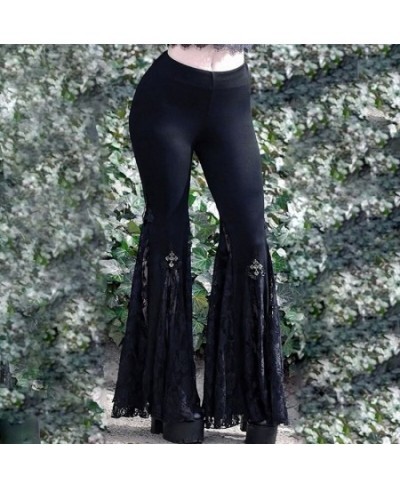 Goth Mall Flare Pants Sexy Black Lace Patchwork High Waist Vintage Harajuku Hippie Punk Grunge Streetwear Y2k Pants $41.50 - ...