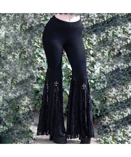 Goth Mall Flare Pants Sexy Black Lace Patchwork High Waist Vintage Harajuku Hippie Punk Grunge Streetwear Y2k Pants $41.50 - ...