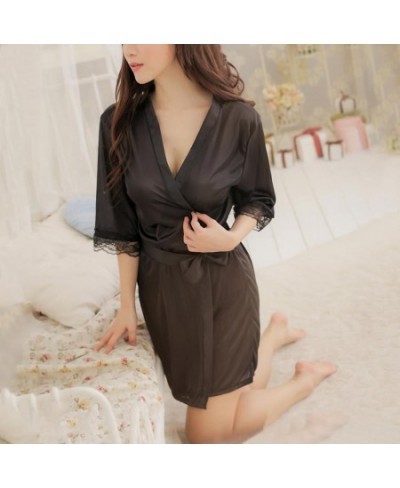 Silk Satin Lace Dressing Gown Bath Robe Hot Fashion Nightwear Sleepwear Dress Lingerie Robe Pajamas for Women $22.82 - Sleepw...