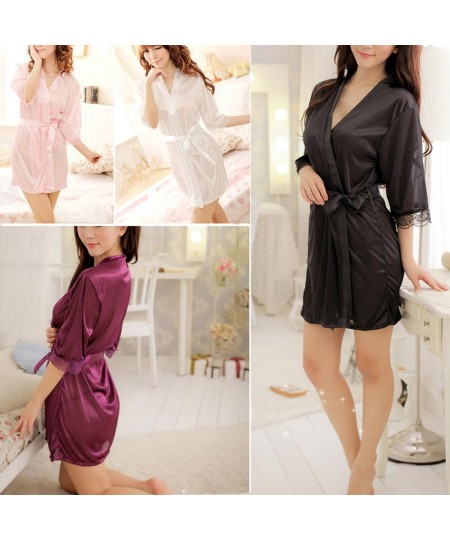 Silk Satin Lace Dressing Gown Bath Robe Hot Fashion Nightwear Sleepwear Dress Lingerie Robe Pajamas for Women $22.82 - Sleepw...