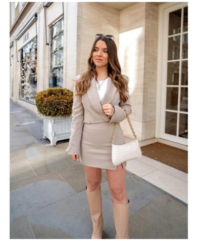 Women Skirt Suits Sets Elegant Stylish Cropped Blazer Split Mini Skirts Female Chic Jacket & Dress 2 Piece Sets Za 2022 Fashi...