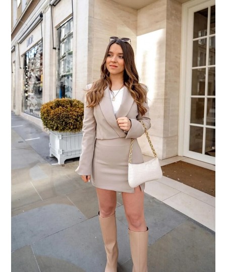 Women Skirt Suits Sets Elegant Stylish Cropped Blazer Split Mini Skirts Female Chic Jacket & Dress 2 Piece Sets Za 2022 Fashi...