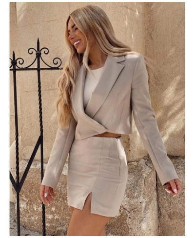 Women Skirt Suits Sets Elegant Stylish Cropped Blazer Split Mini Skirts Female Chic Jacket & Dress 2 Piece Sets Za 2022 Fashi...