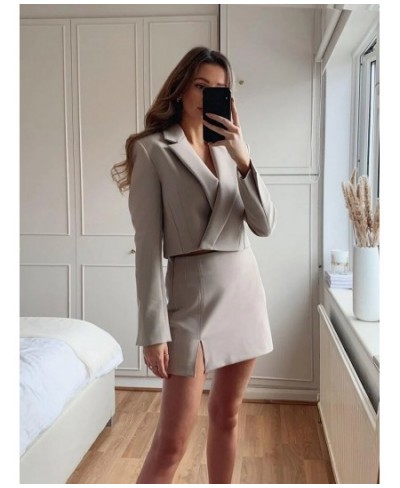 Women Skirt Suits Sets Elegant Stylish Cropped Blazer Split Mini Skirts Female Chic Jacket & Dress 2 Piece Sets Za 2022 Fashi...