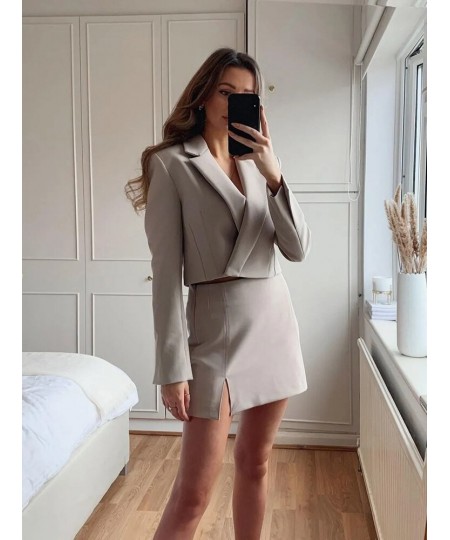 Women Skirt Suits Sets Elegant Stylish Cropped Blazer Split Mini Skirts Female Chic Jacket & Dress 2 Piece Sets Za 2022 Fashi...