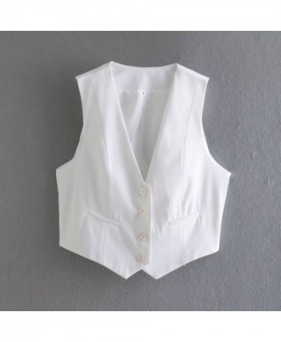 Women Fashion V Neck Sleeveless White Short Vest Jacket Office Ladies Buttons Casual Slim WaistCoat Tops CT1787 $30.07 - Jack...