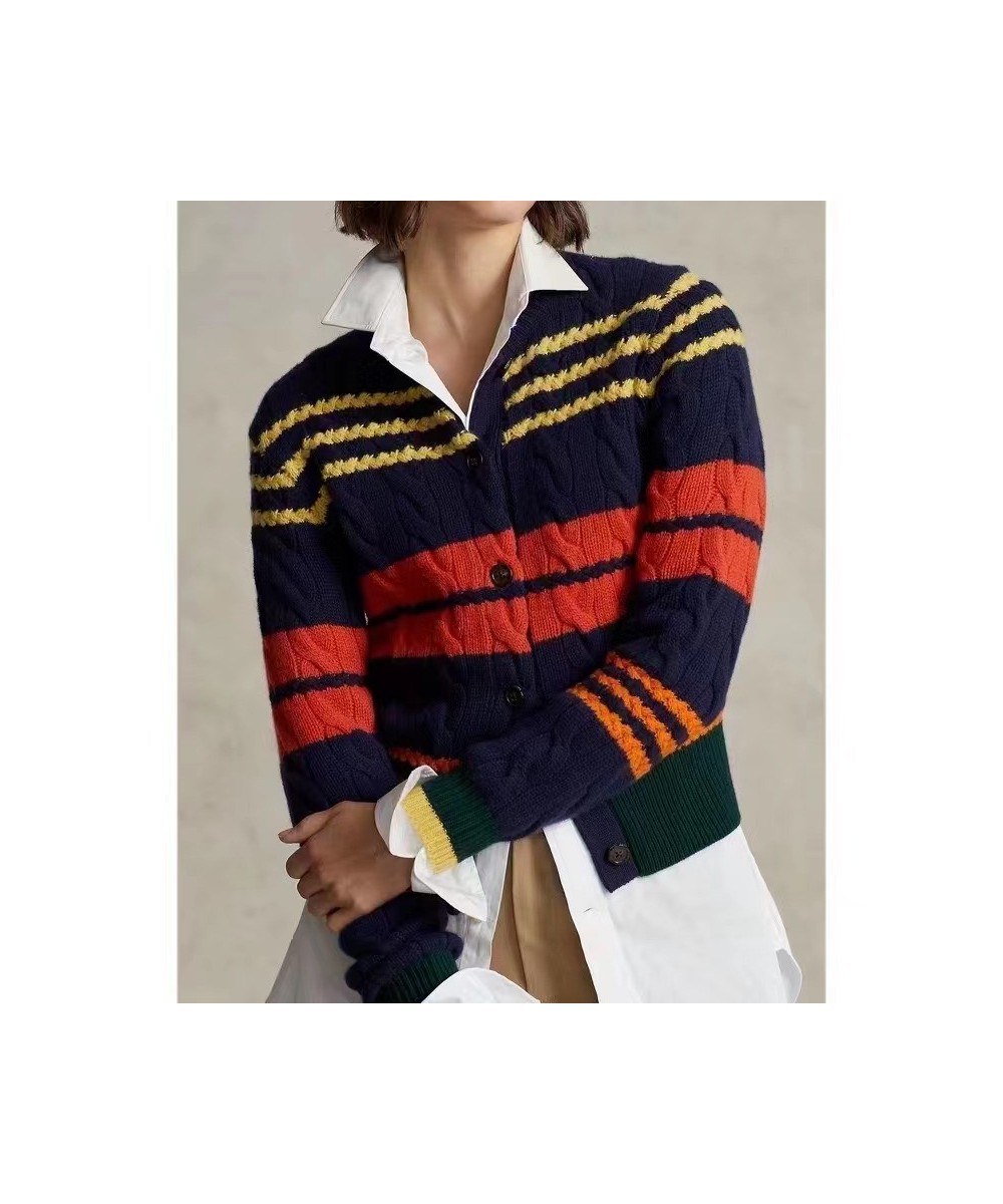 Women Sweater RL Wool Cardigan Autumn Winter Woman Korean Fashion Color Striped Knitted Jumper Top Sueters De Mujer $106.23 -...