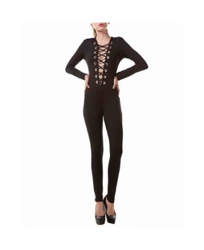 Deep V Neck Lace Up Jumpsuit Sexy Bodycon Wear Long Sleeve Fashion Body Feminino Rompers Womens Jumpsuit $38.00 - Jumpsuits