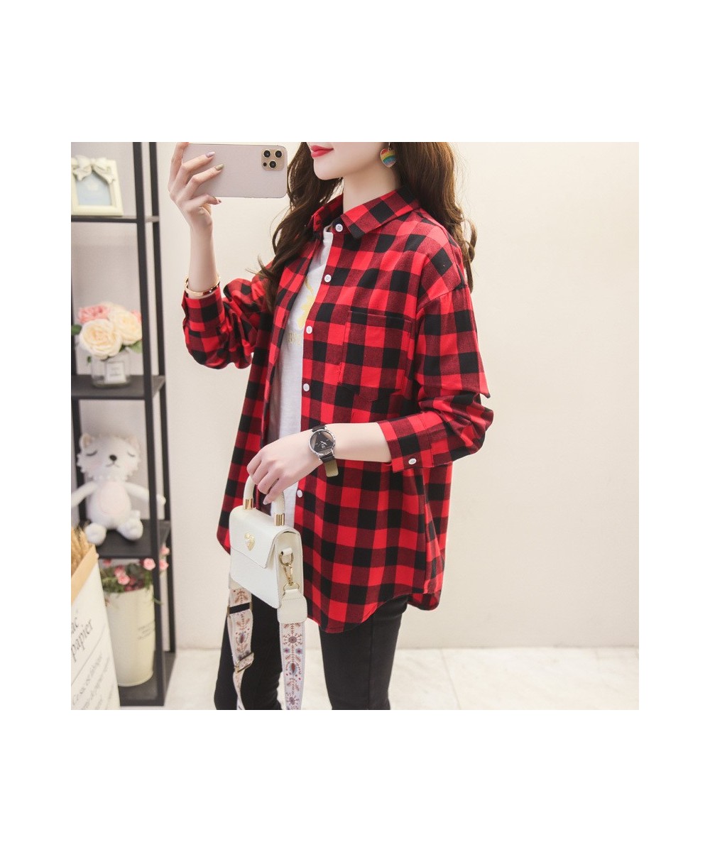 2023 New Women Long Sleeve Shirts Red and Black Flannel Plaid Shirt Tops Brand Casual Loose Female Check Blouses Clothes $27....