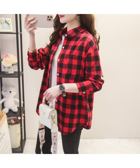 2023 New Women Long Sleeve Shirts Red and Black Flannel Plaid Shirt Tops Brand Casual Loose Female Check Blouses Clothes $27....