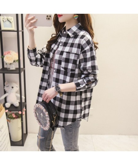 2023 New Women Long Sleeve Shirts Red and Black Flannel Plaid Shirt Tops Brand Casual Loose Female Check Blouses Clothes $27....