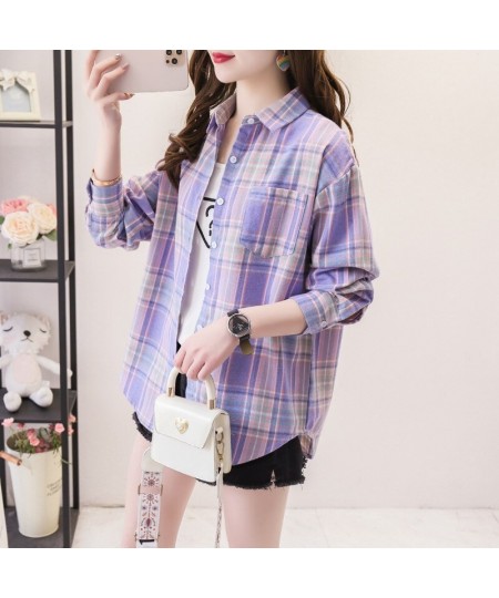 2023 New Women Long Sleeve Shirts Red and Black Flannel Plaid Shirt Tops Brand Casual Loose Female Check Blouses Clothes $27....